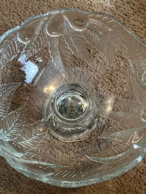 Clear vintage Leaf-Embossed Glass Serving Bowl
